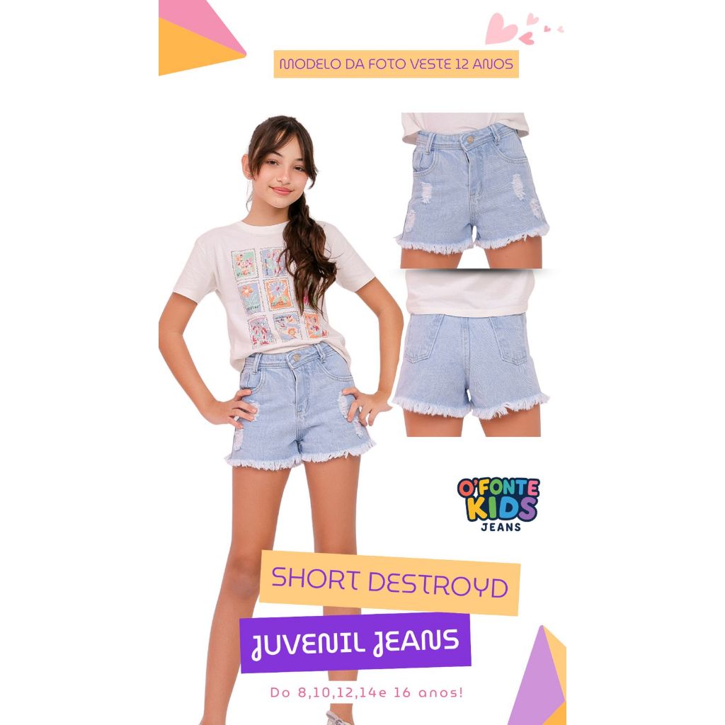 Short Jeans Infantil Menina Desfiado Destroyed Det