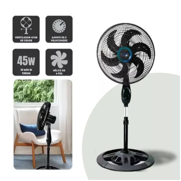 Ventilador De Coluna De Chão Turbo Vento Forte 3V