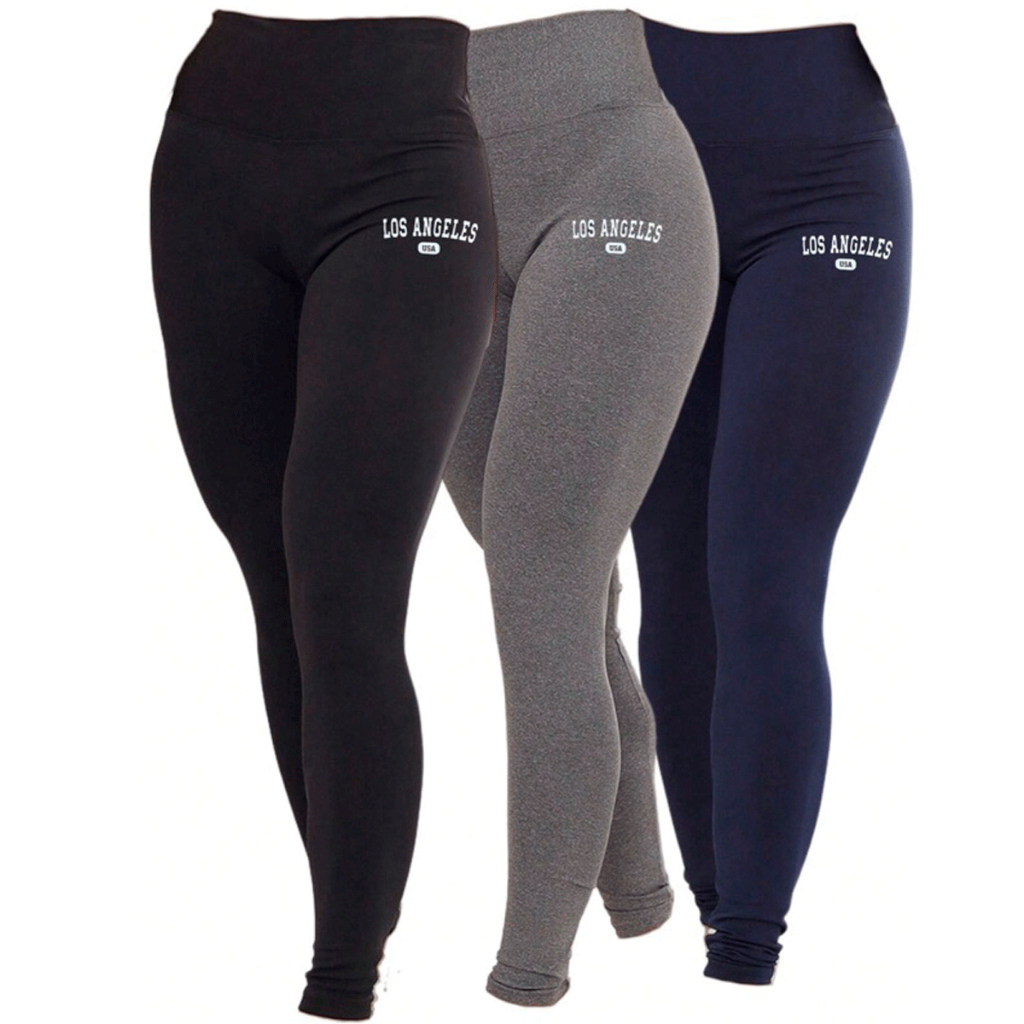 Kit 3 Calça Leg Legging Suplex Feminina Cintura A