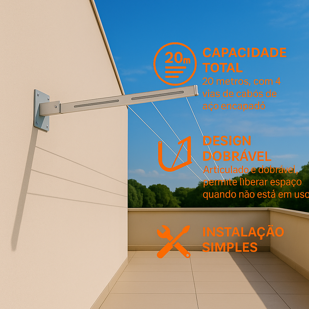Kit Até 2 Varal Alumínio Reforçado Retrátil De