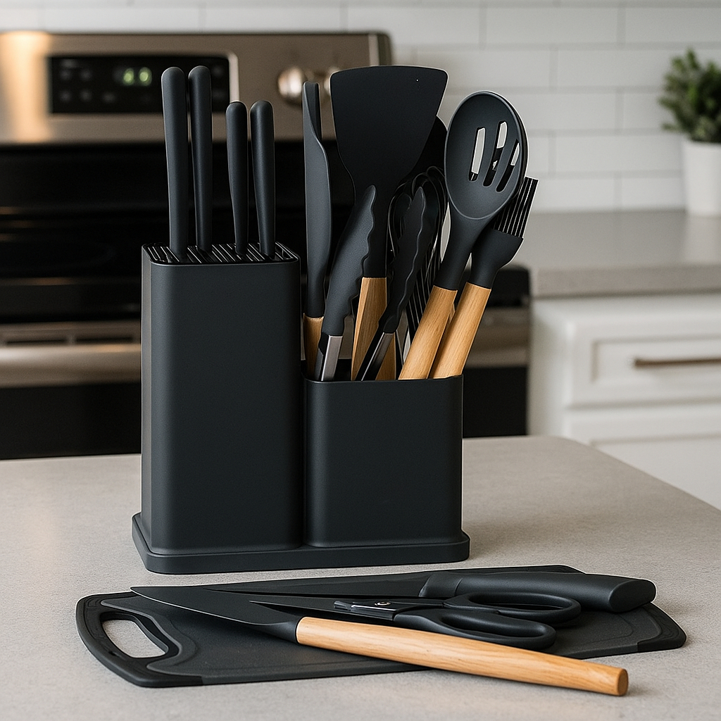 Kit Cozinha 19 Peças Silicone Antiaderente Facas 