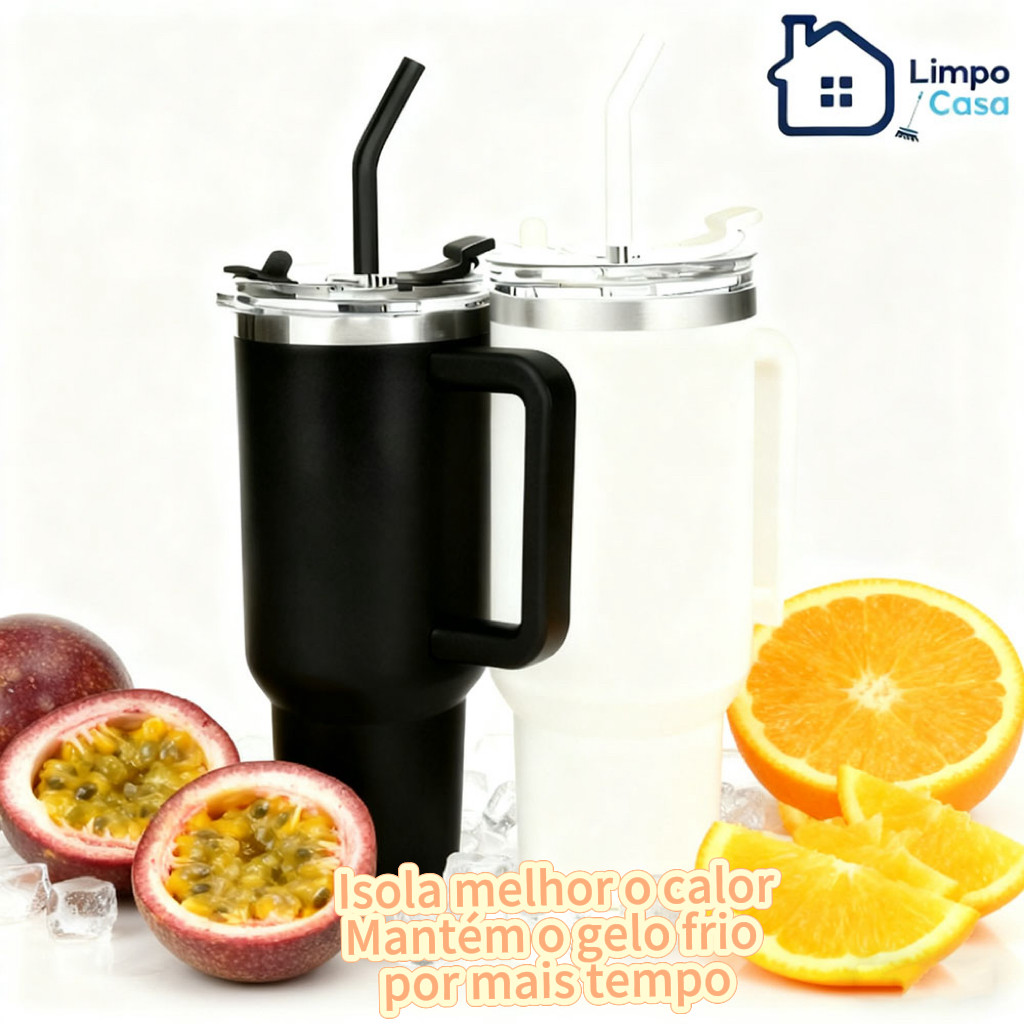 Copo Térmico 1200ml com Alça conjunto de canudo 