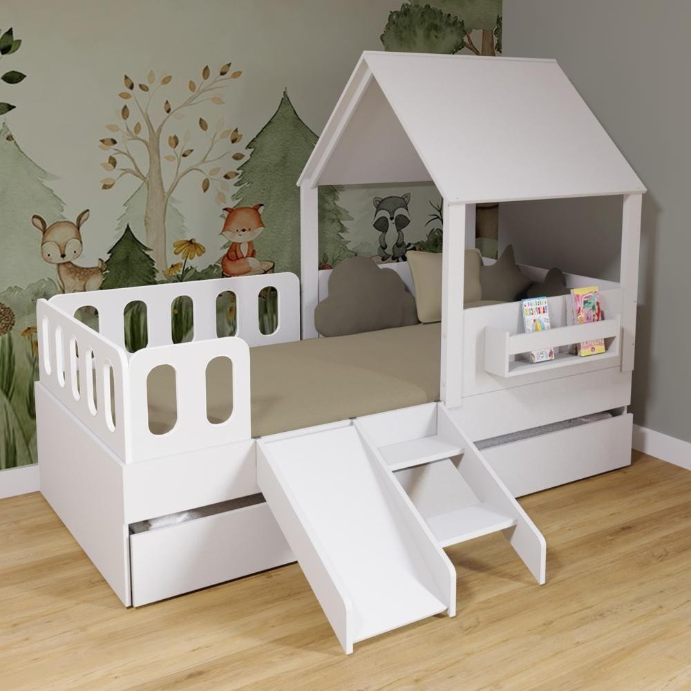 Bicama Casinha Com Telhado Mdf Kit Escada E Grades