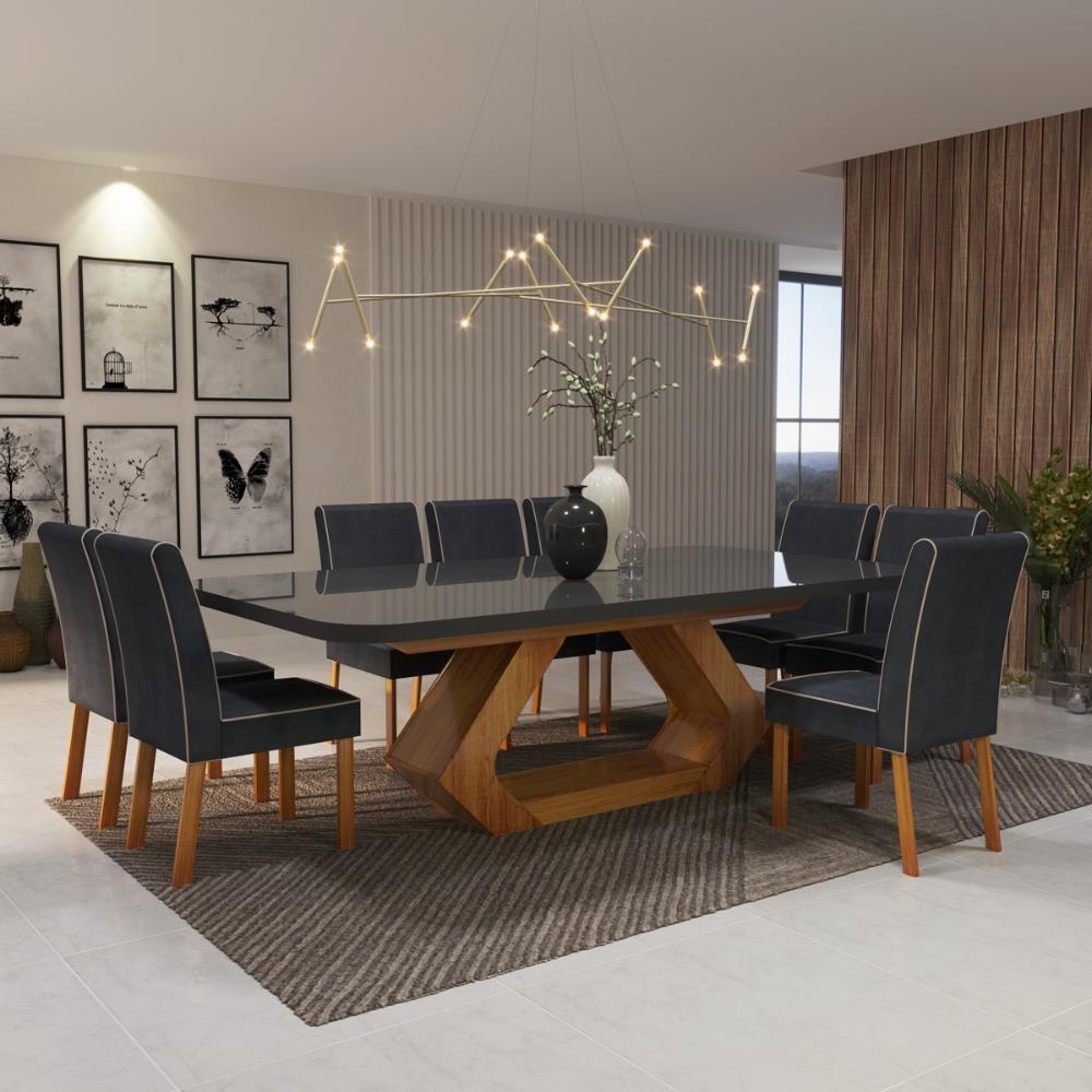 Sala de Jantar 220×110 Lottus MDF/Vidro 8 Cad