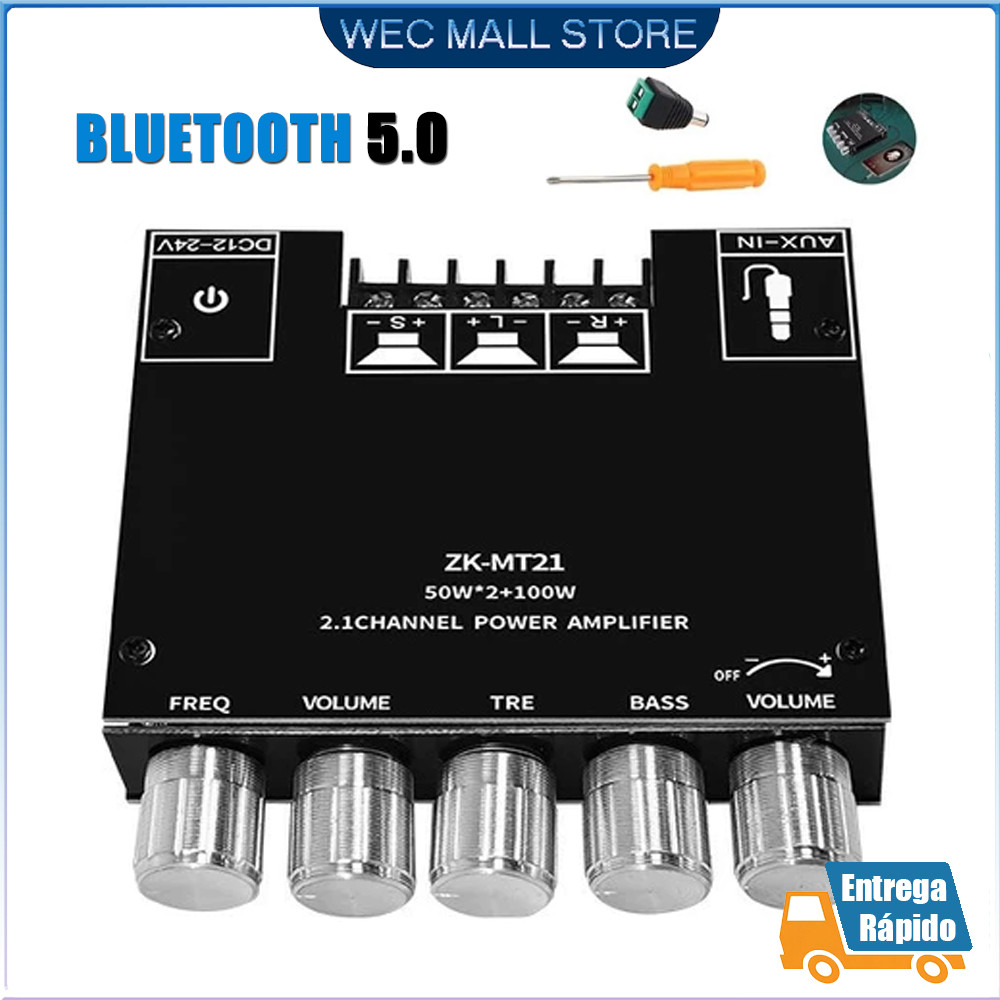 Placa Amplificador Digital ZK-MT21 Estéreo 2.1 Bl
