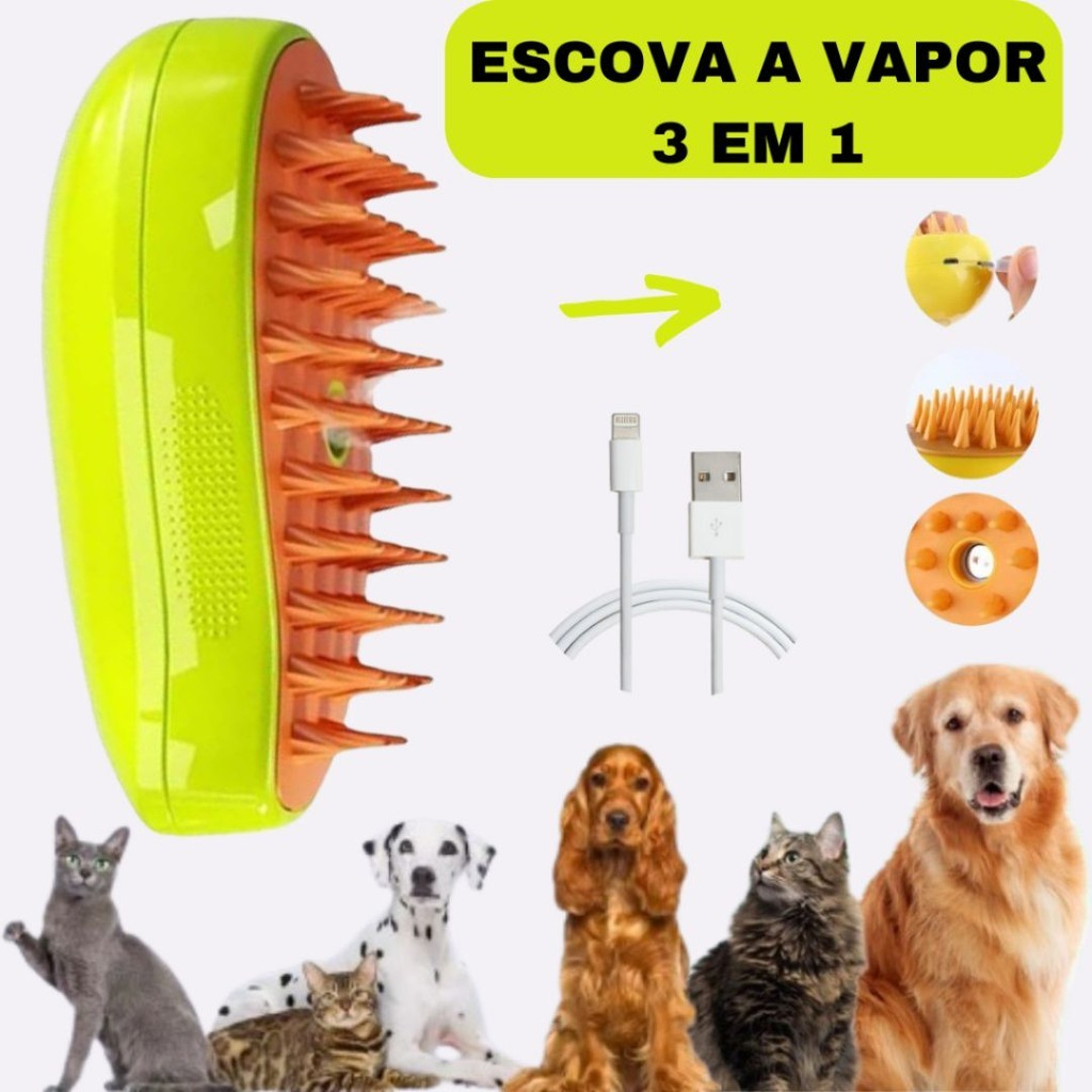 Escova a vapor para gatos e cães 3 em 1 escovas e