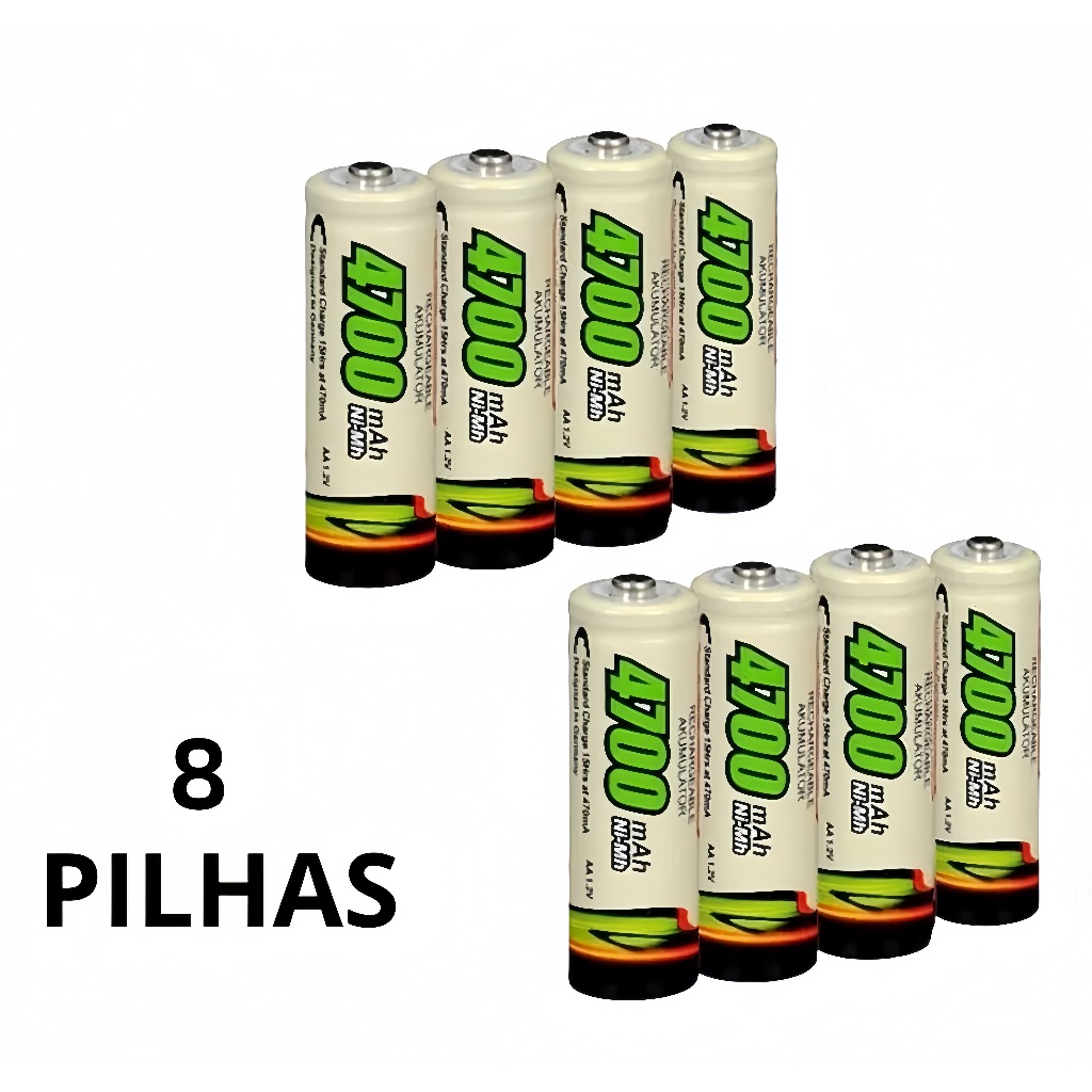KIT 8 Pilha 4700mAh AA /2700mAh AAA Recarregavel b