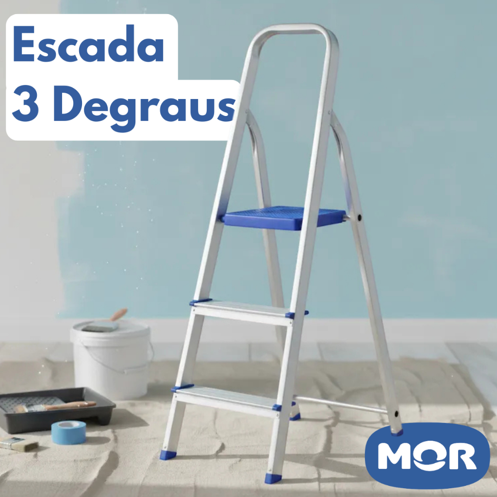 Escada De Alumínio Doméstica 3 Degraus Reforçad