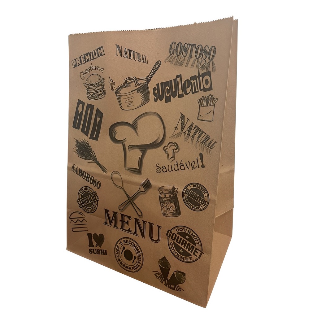 25 Sacos Kraft Delivery Sem Alça Menu Papel M (34