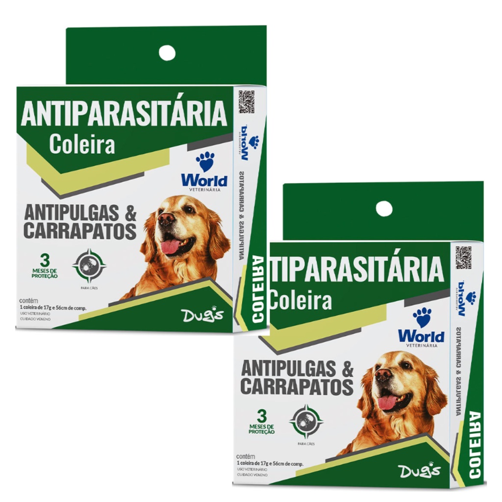 02 Coleira Cães Antipulgas E Carrapatos Dugs 56cm