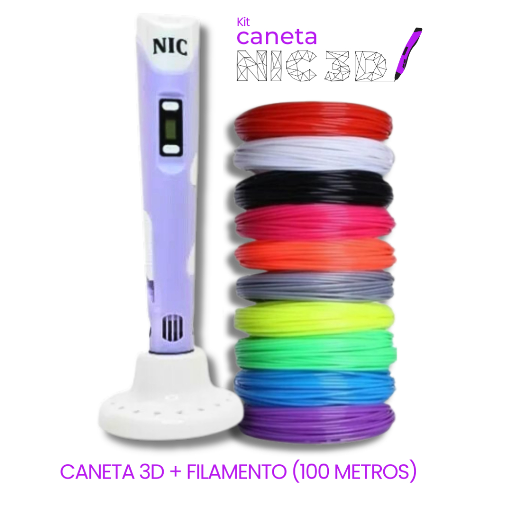 Caneta 3D Lilas + Filamento 100 metros – 6 M