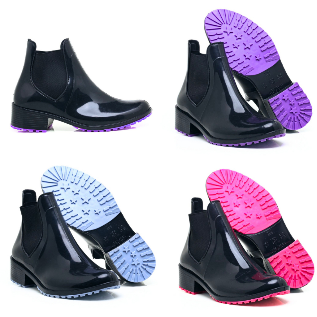 Bota de Galocha Feminina Impermeável Preta Pink B