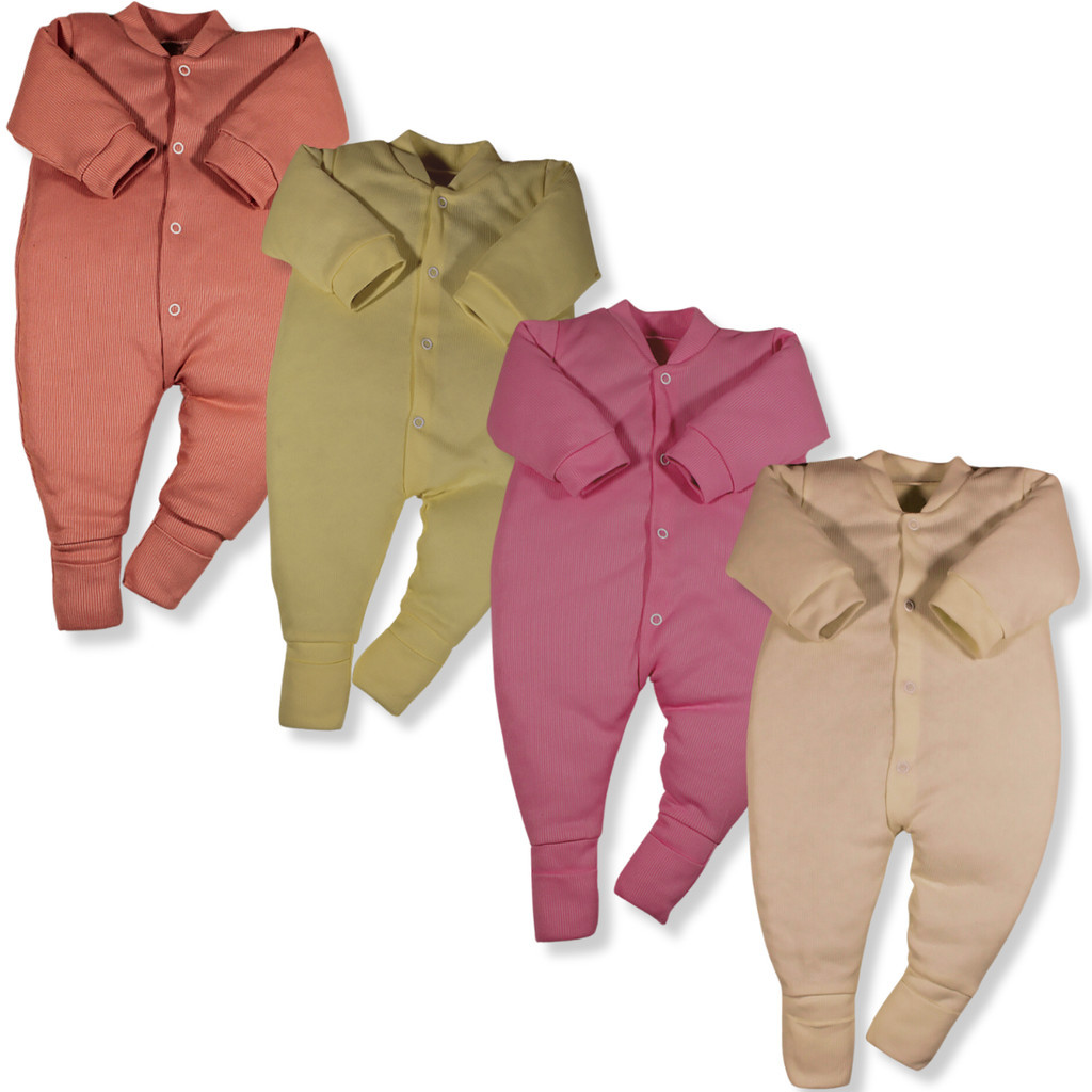 Kit 4 Peças Macacão Bebe Macio Canelado Liso Vir