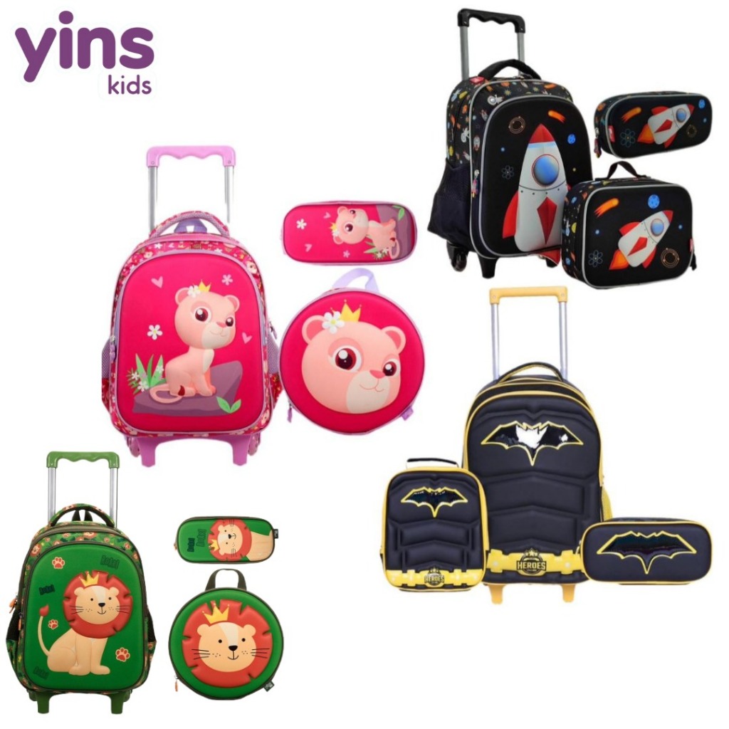 Kit mochila escolar infantil 3D Leão, Batman  e a