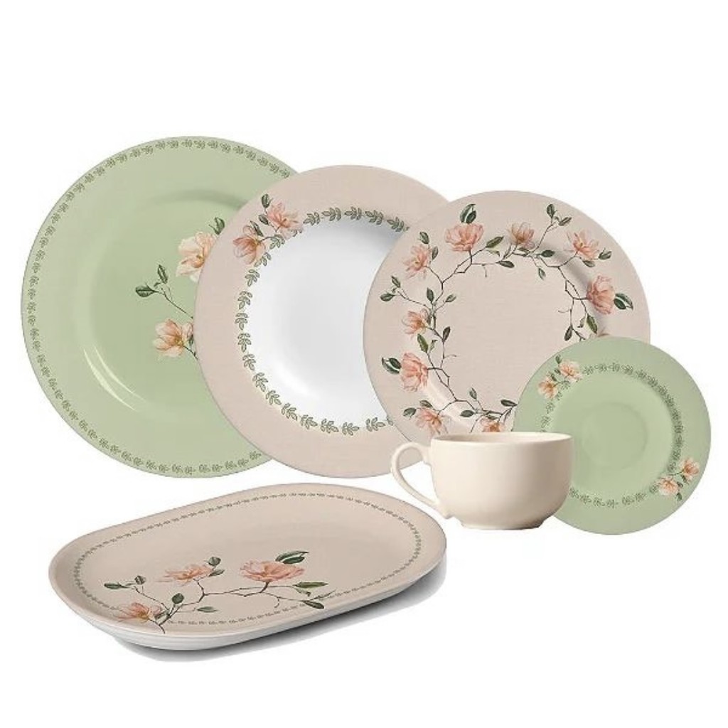 Coleção Magnólia – xícara, pratos e trav