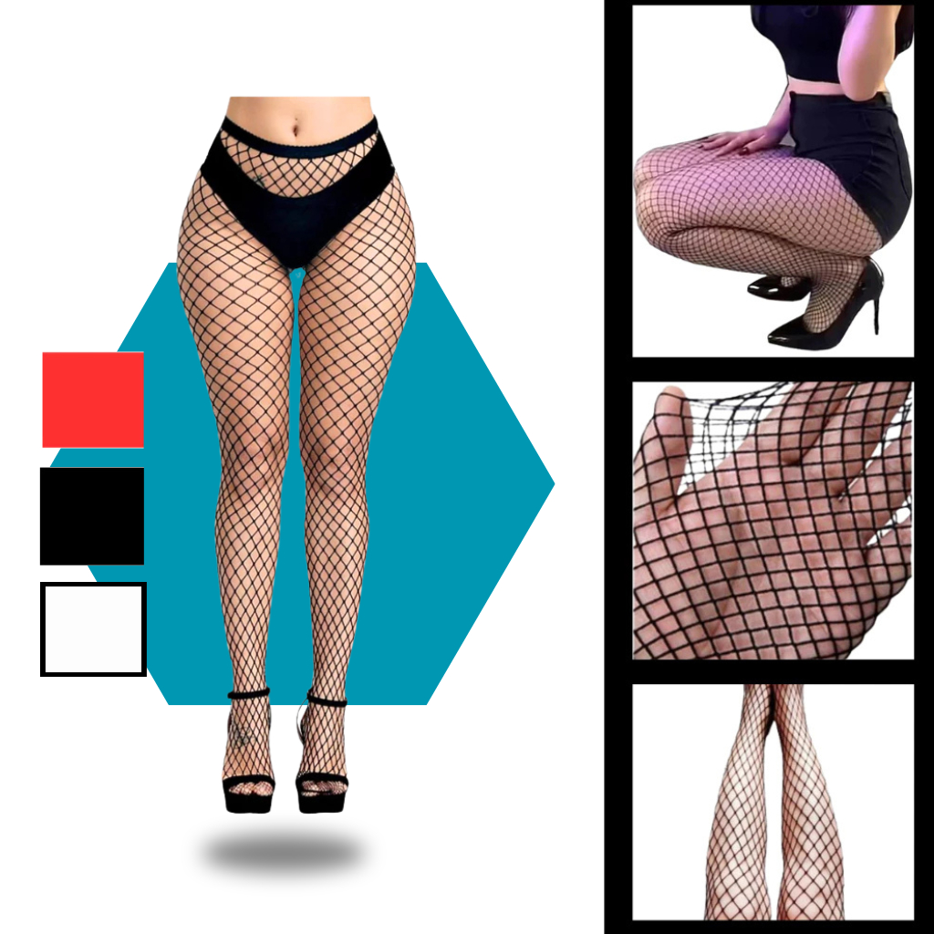 Meia Calça arrastão Preta Vermelha BRANCO sexy c