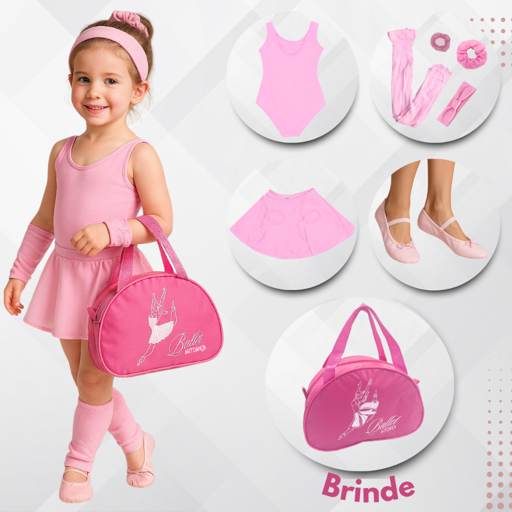 Kit Ballet Feminino Rosa 7 Peças + Bolsa Brinde 2