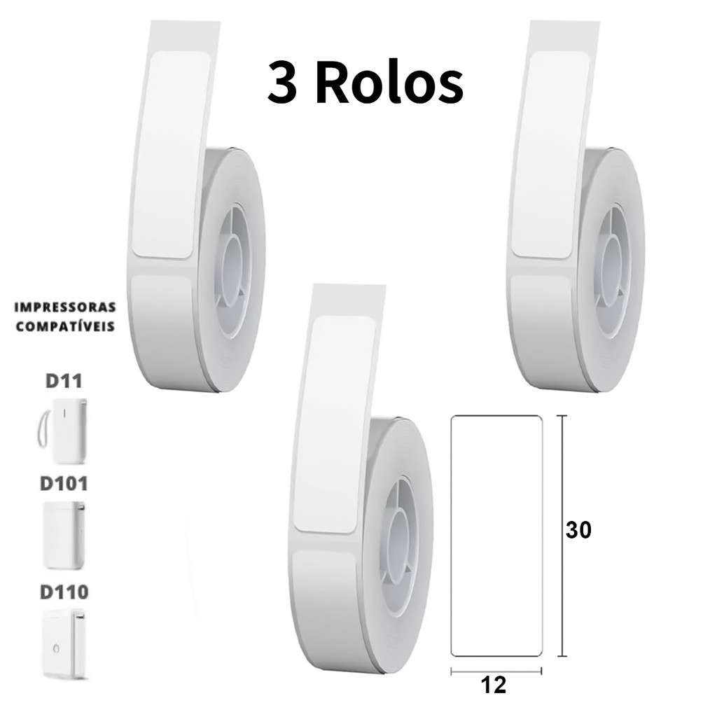 3 Rolo Etiqueta Niimbot WP9525 D101 D11 12x30mm (1