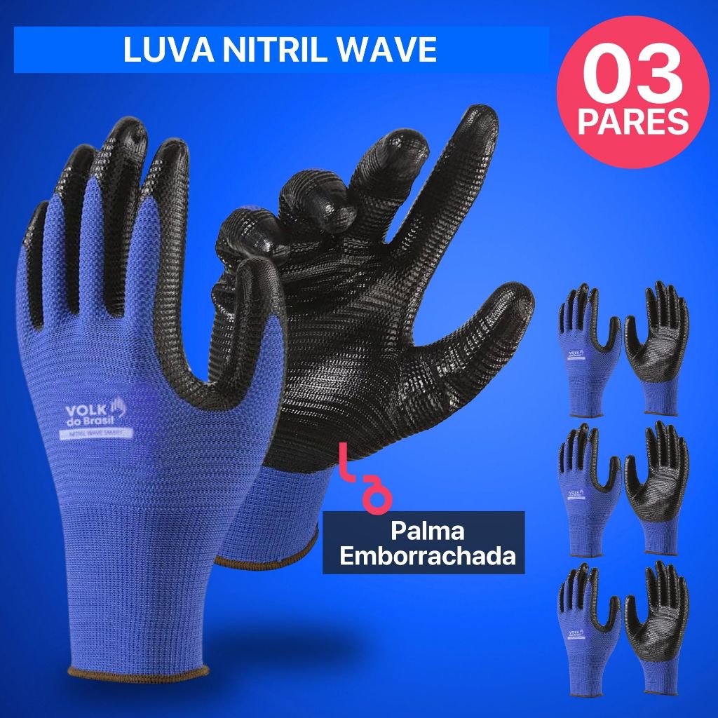 Kit 3 Pares Luva Nitril Wave Smart Latex Banho Nit
