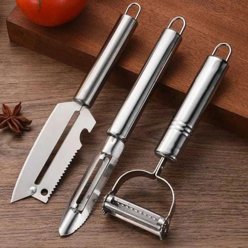 Kit 3 Descascadores Inox Legumes Frutas Escama Pei