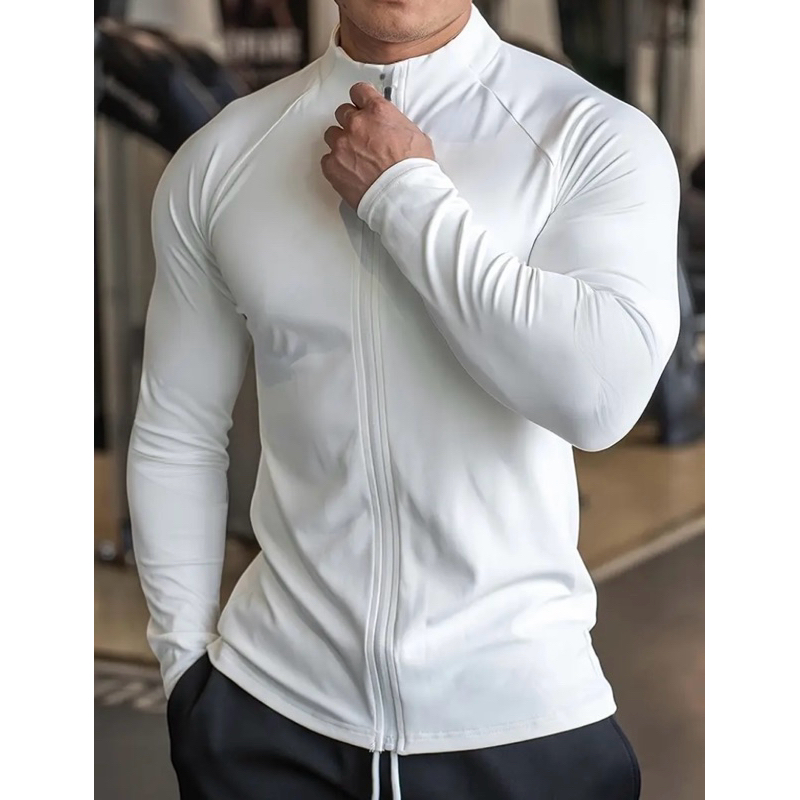 Camisa casaco de manga longa com zíper, com prote