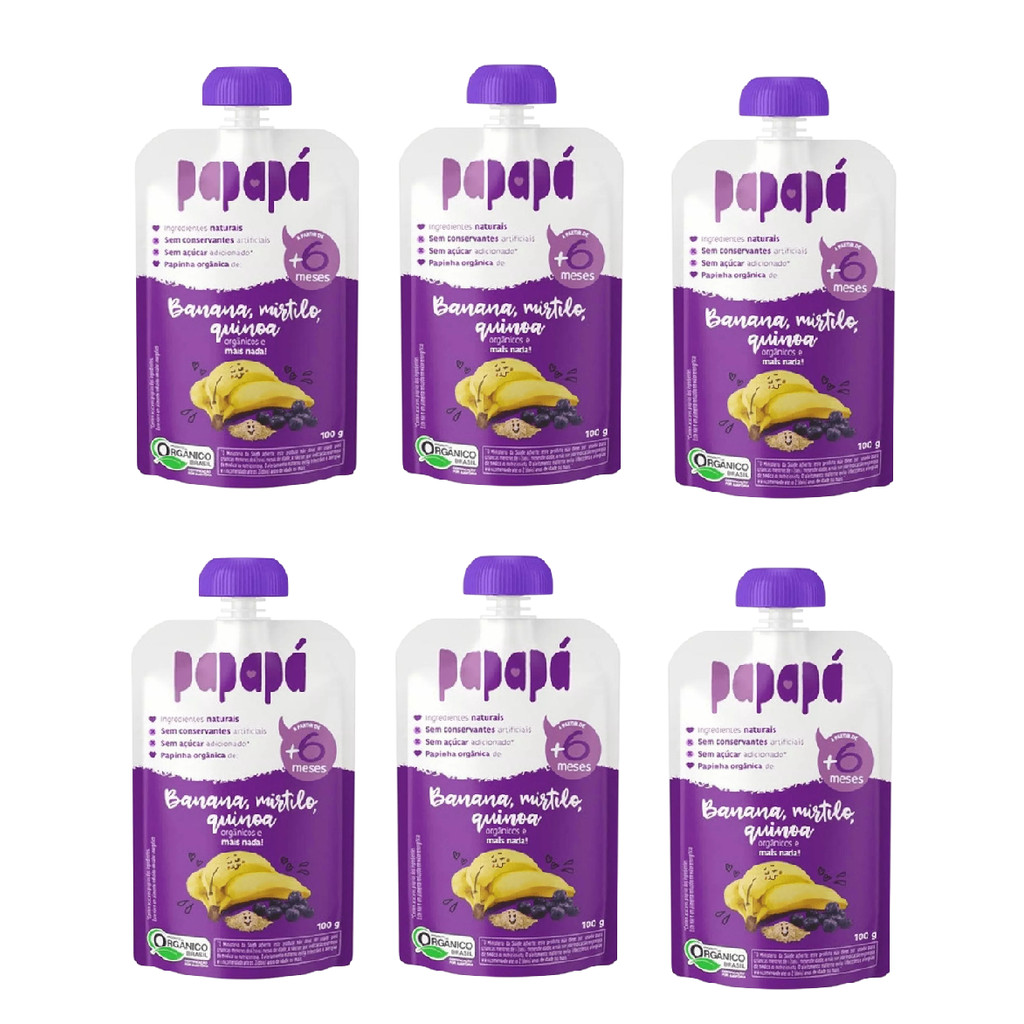 Kit 6x Papinha Orgânica Banana, Mirtilo E Quinoa 