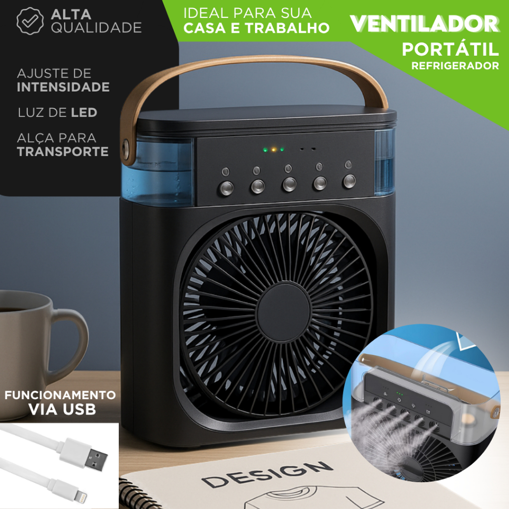 Ventilador USB com LED | Mini Ar Condicionado Port