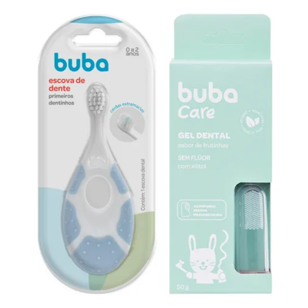 Kit Escova De Dente Azul Primeiros Dentinhos e Gel
