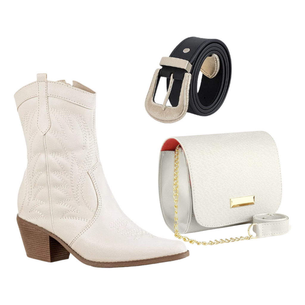 Presente Feminino Kit Rodeio Bota + Bolsa + Cinto