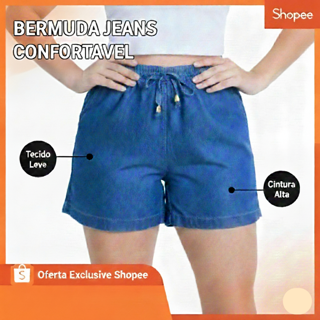 Bermuda feminina básica, Short feminino soltinho,