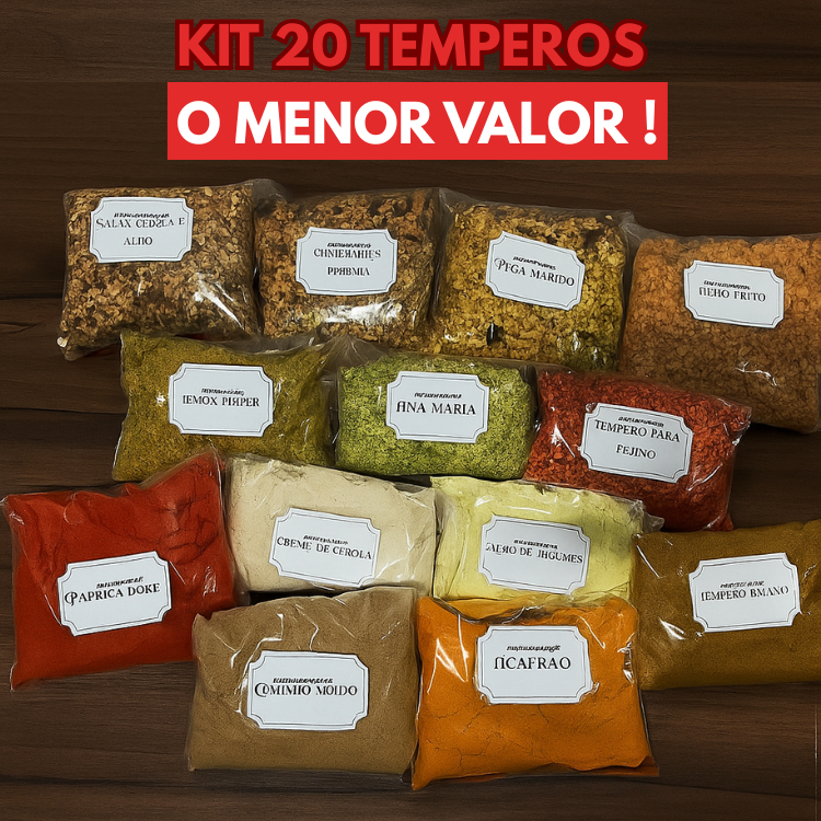Kit com 20 temperos Premium – Cozinha comple