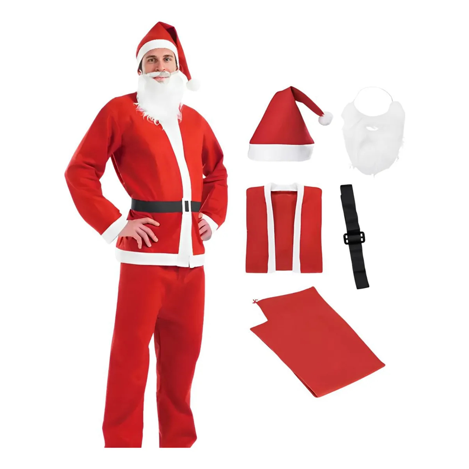 Fantasia De Papai Noel Completa Roupa C/ 5 Peças 