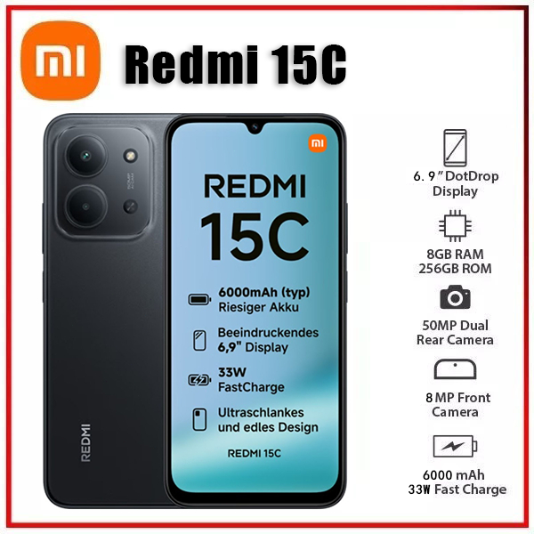 (Novo) Xiaomi Redmi 15C Preto 8GB+256GB RAM,4GB+12
