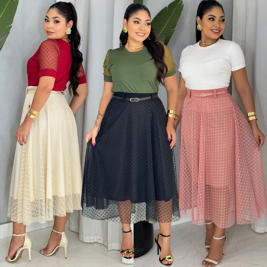 Saia Tule Midi Feminina Longa Longuete Moda Evange