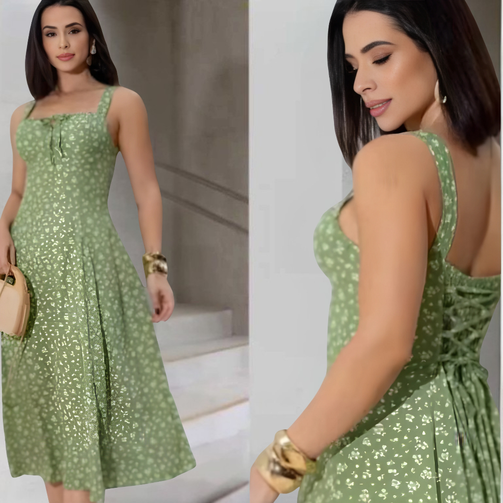 Vestido Mídi Feminino Verde Estampa Floral | Laç
