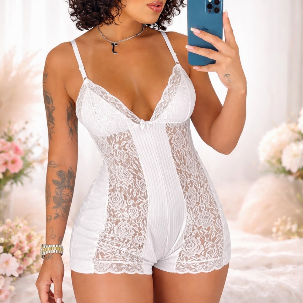 Macaquinho de renda Pijama Feminino Confortável L