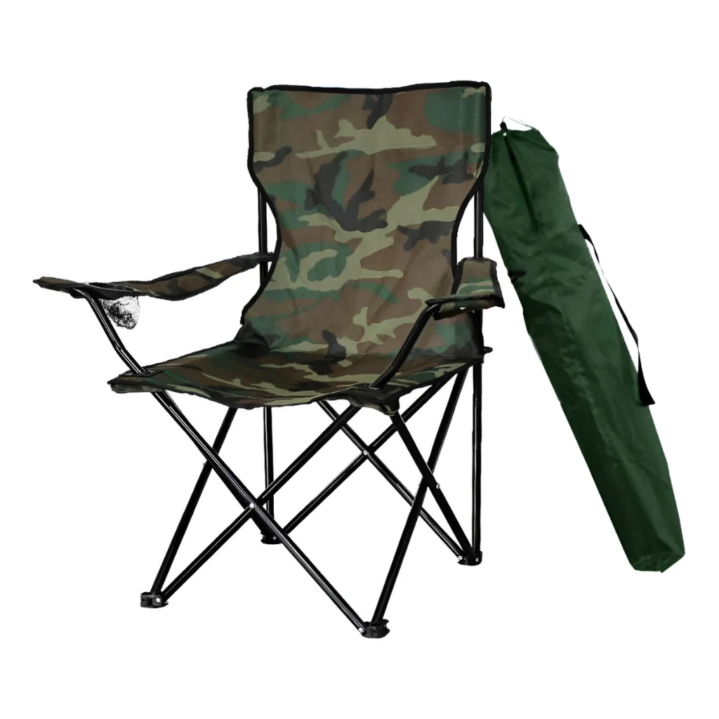 Cadeira Portátil De Aço Dobrável Com Porta Copo