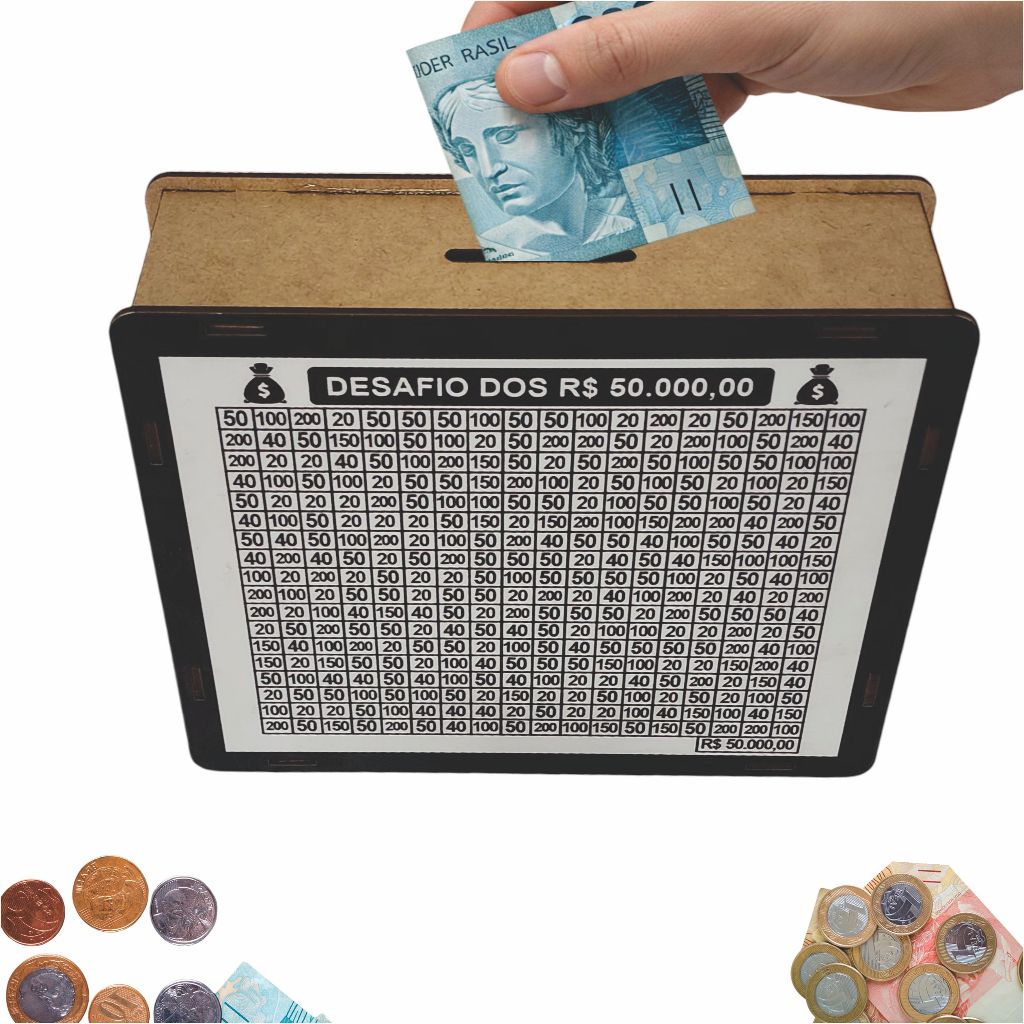 Cofre Cofrinho Desafio 50 mil Caixa de Dinheiro MD