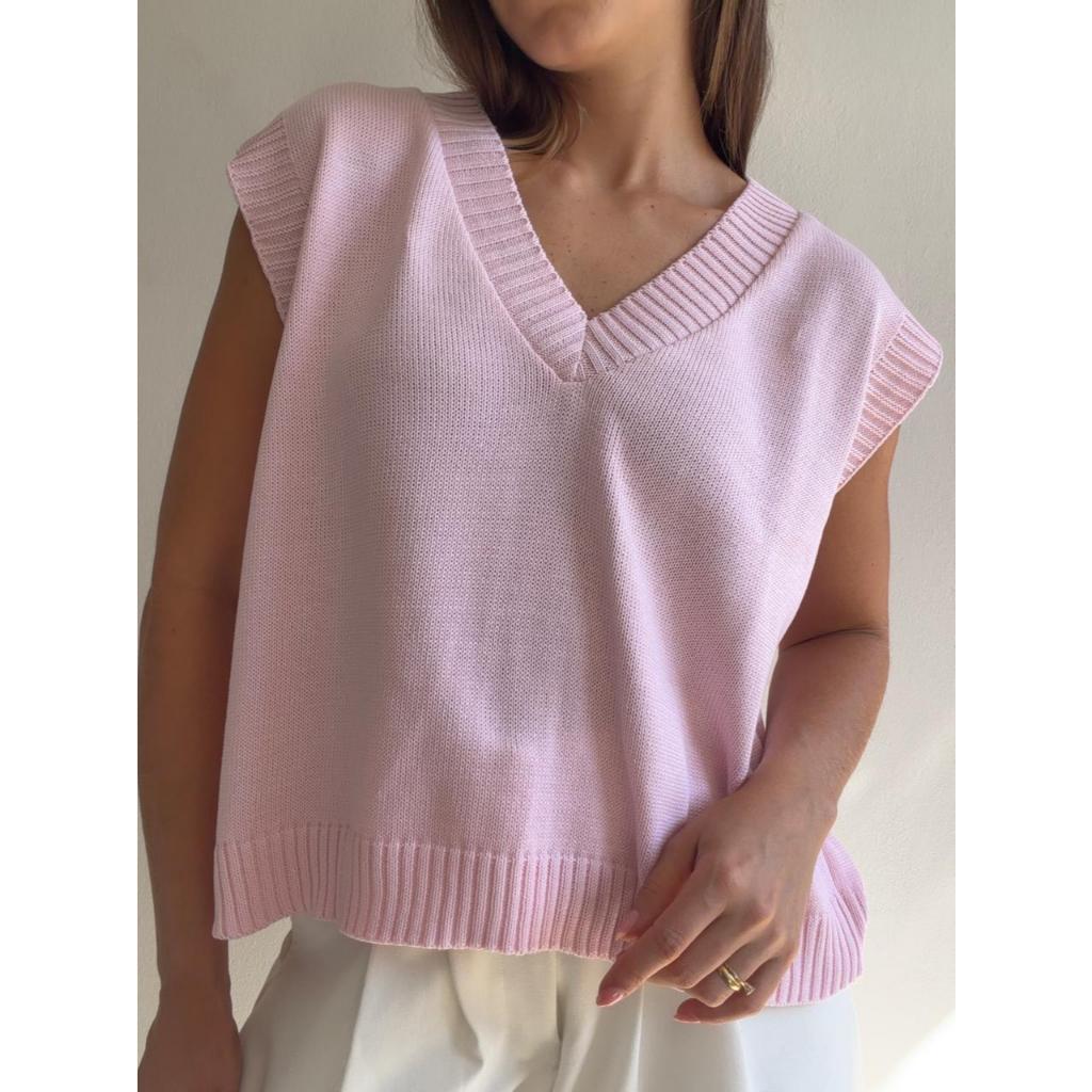 Colete Regata Tricot Gola V Canelada Coletinho Tri