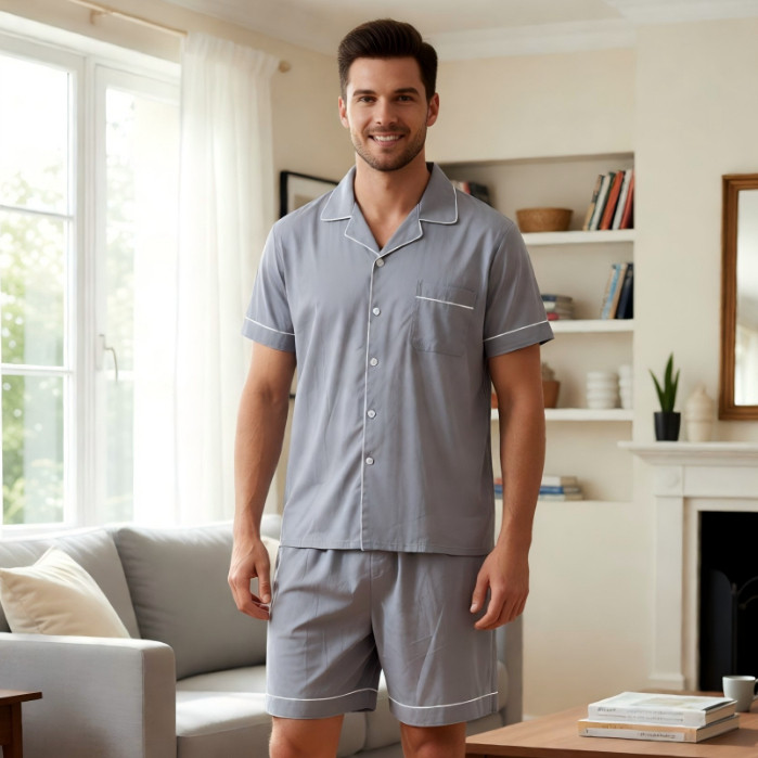 Pijama Masculino Curto Verão com Botões | Manga 