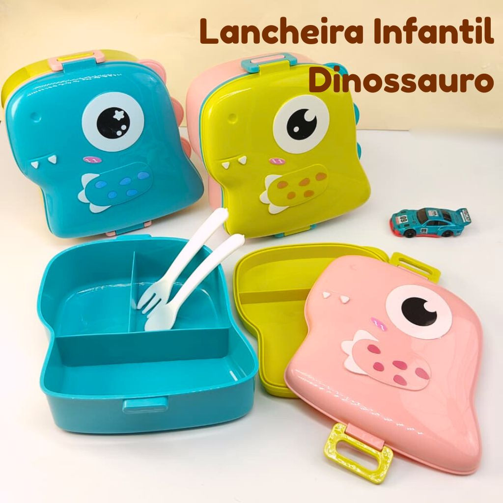 Kit Marmita Infantil Dinossauro com Colher e Garfo
