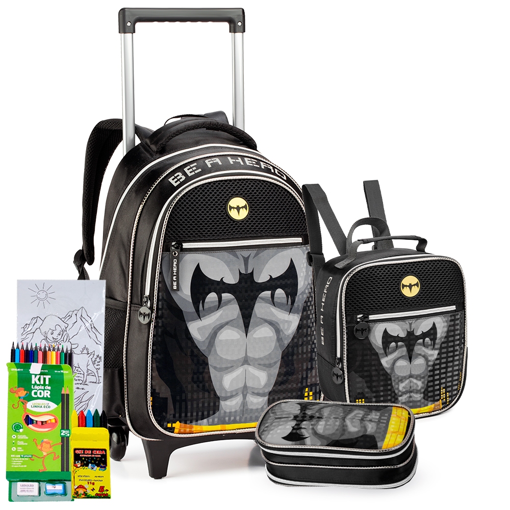 Kit Mochila Estojo Lancheira Escolar Meninos Jogo 