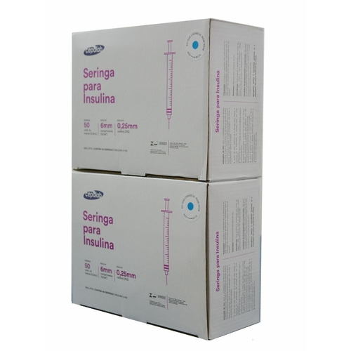 200 Seringas Insulina Curta 0,5ml X 6mm X 0,25mm U