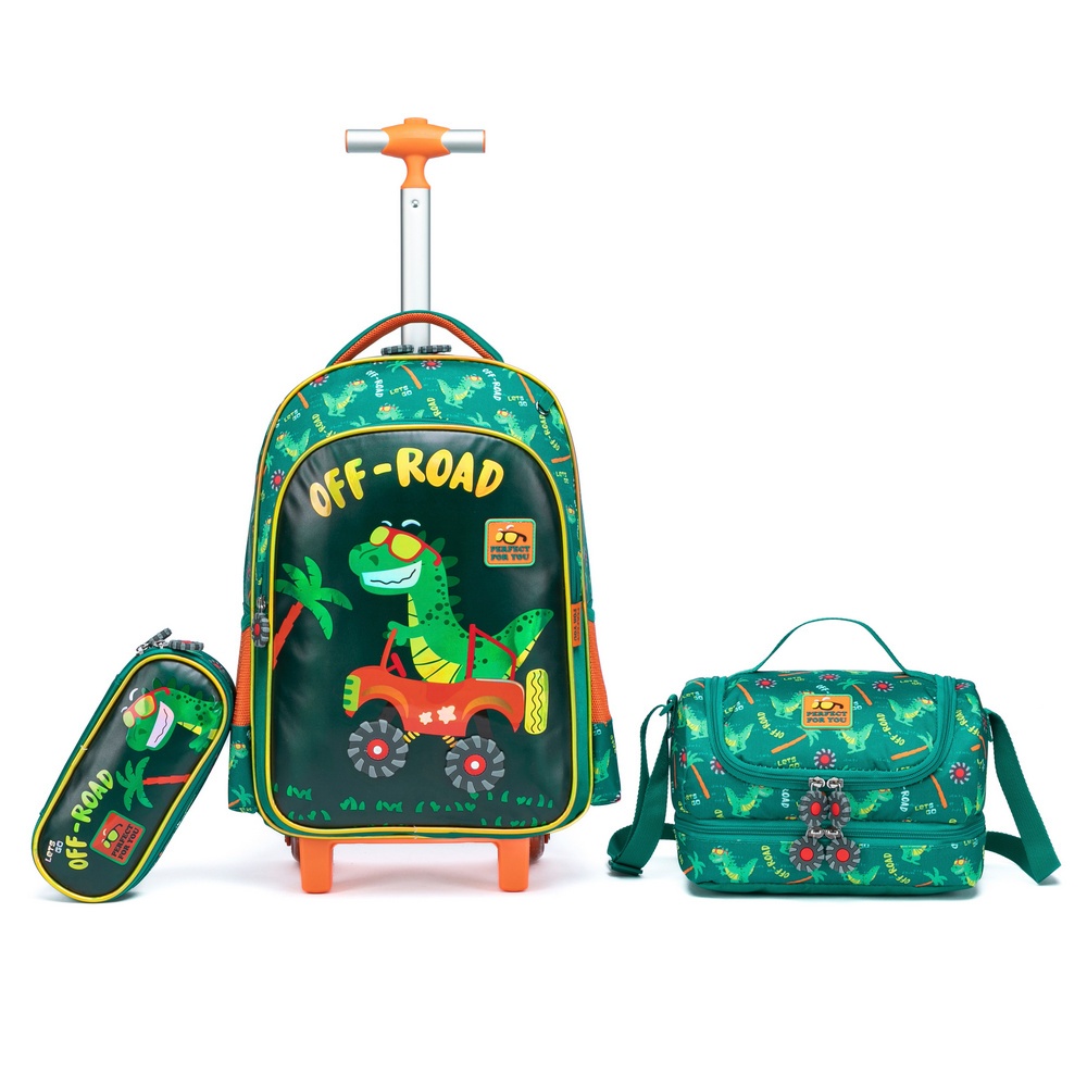 Kit Mochila Rodinhas Dinossauro Verde Infantil Men