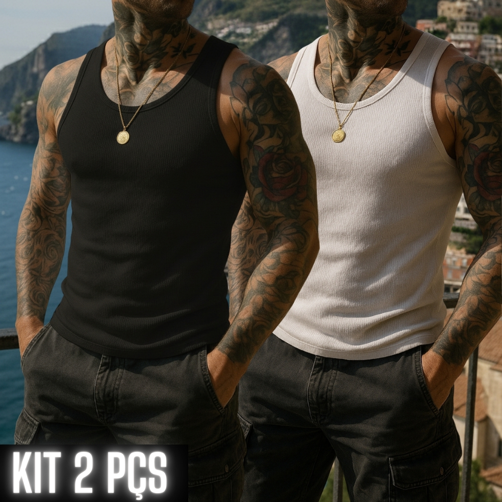 Regata canelada 2 Peças masculina americana Branc