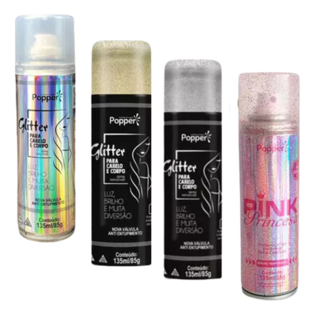 Spray Glitter Prata Rosa Dourado Popper – BR