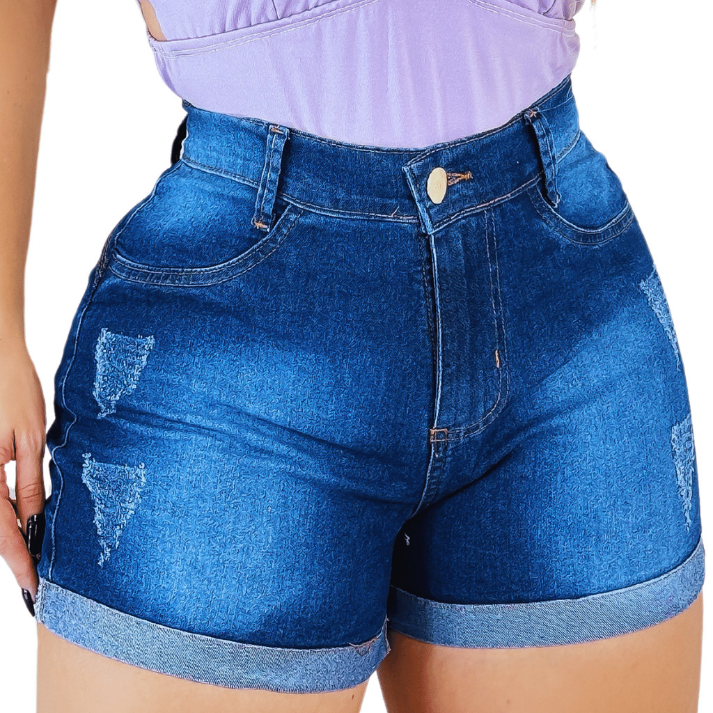 Short Jeans Cintura Alta Meia Coxa Levanta Bumbum 