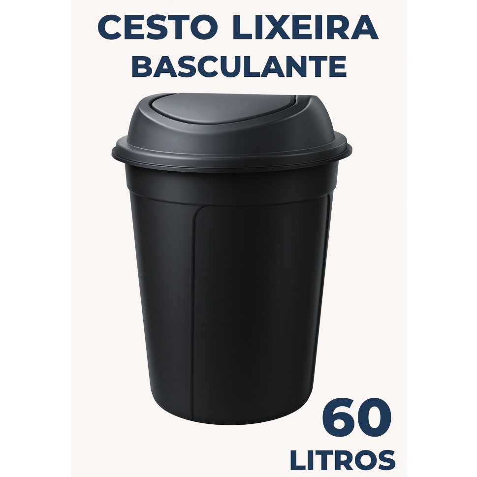 Cesto Lixeira Tampa Basculante Vai e Vem 60 Litros