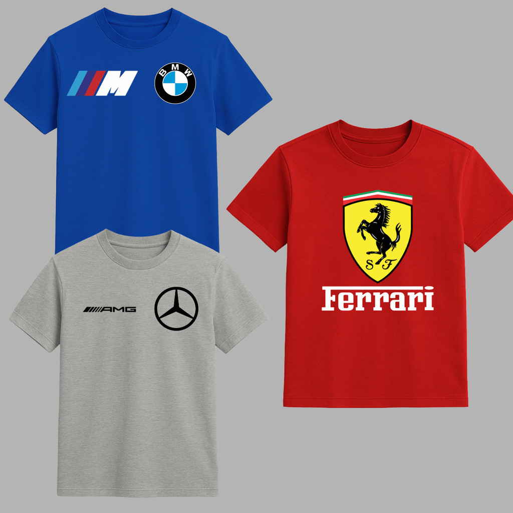 Kit 3 Camisetas Infantil Algodão Ferrari BMW Merc