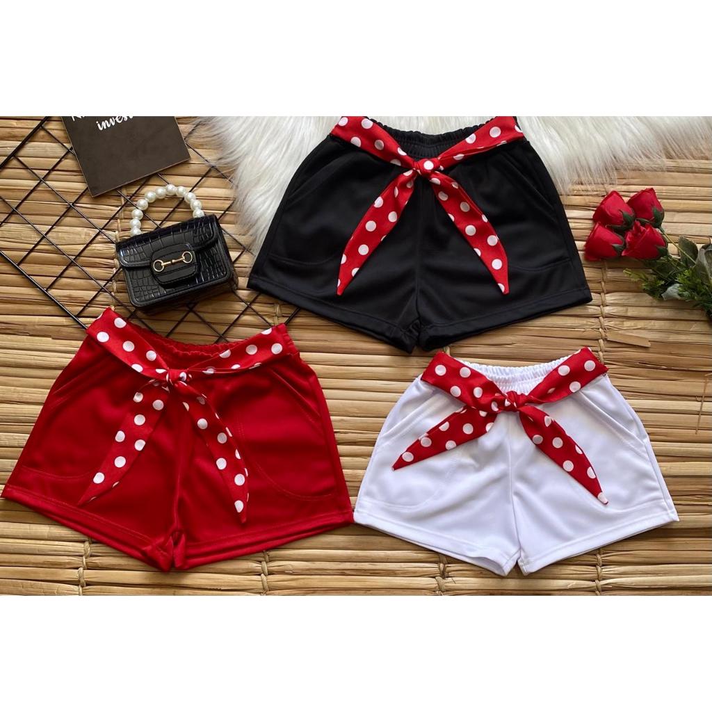 Short feminino menina infantil com faixa bolinha c
